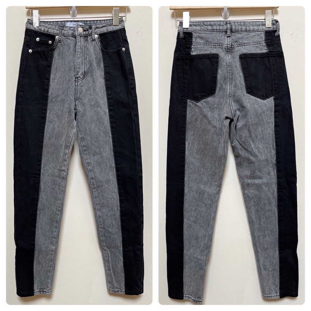 Adika New Nori Color Block Black Gray Mom High Rise Crop Jean Size XS - Picture 2 of 12